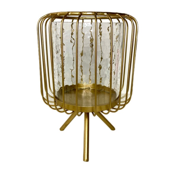 Gold Bird Cage Wire Glass Candle Holder - Picture 1 of 5